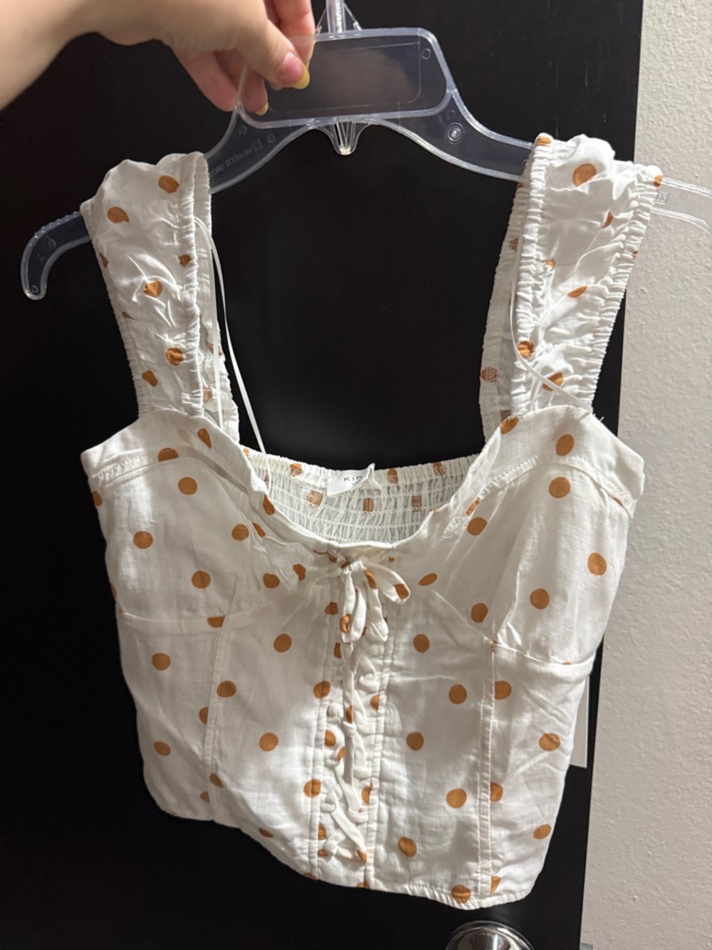 Marshalls White Crop Top with Tan Polka Dots